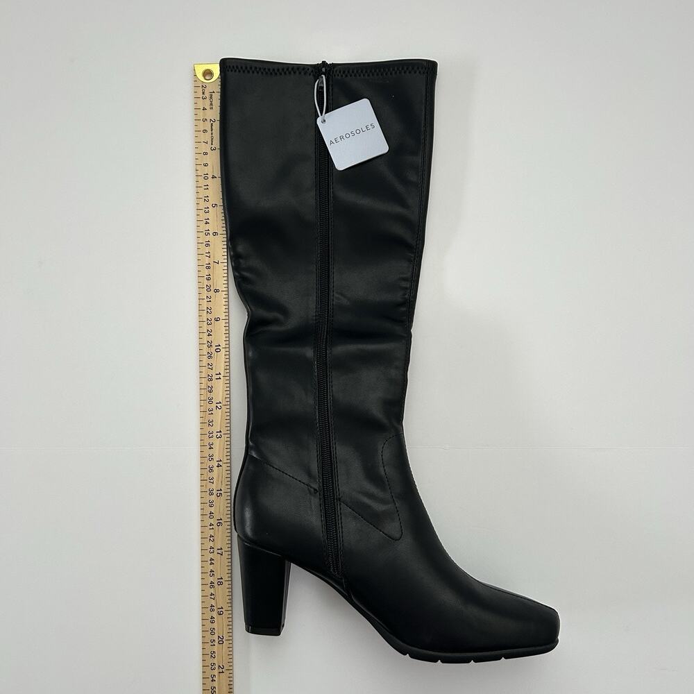 NIB Aerosoles Chai Knee High Boots Black Stretch Size 10 Women Square NEW IN BOX - Picture 2 of 16
